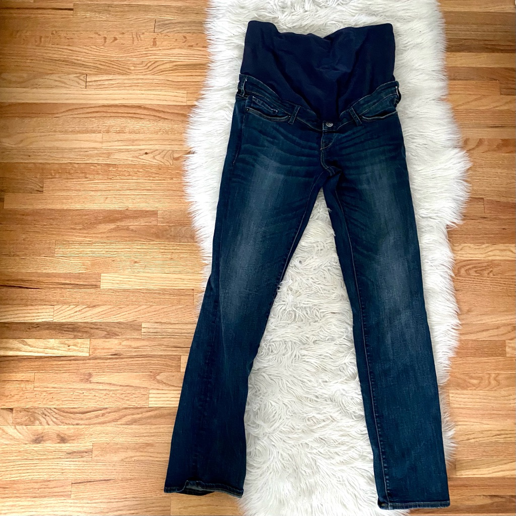 H&M Maternity Mama Straight Leg High Rise Full Panel Overbelly Denim Blue Jeans